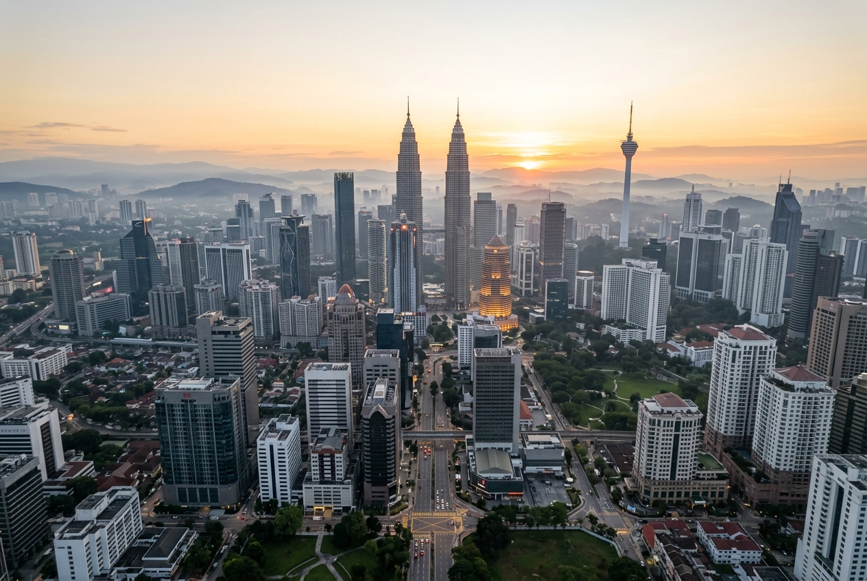 Kuala Lumpur financial district skyline at sunrise
